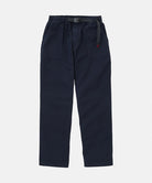 Double navy Gramicci Women's Brooks Pants with a belt against a light-tone background.