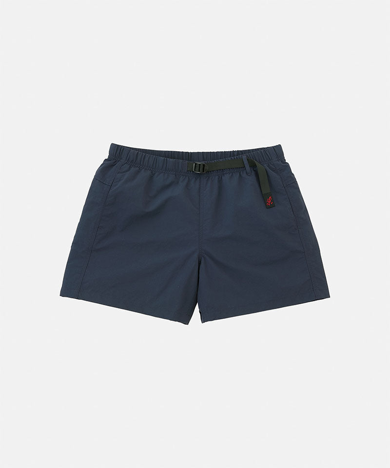 British navy Gramicci Women's Nylon Active Short with a black belt against a light-tone background.