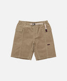 Beige Gramicci Women's Corduroy Utility Short with a beige belt against a light-tone background.