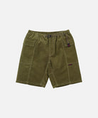 Olive Gramicci Women's Corduroy Utility Short with a black belt against a light-tone background.