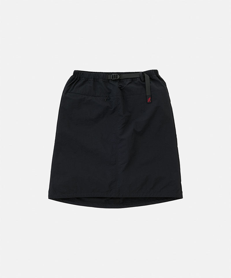 Gramicci black Nylon Packable Midi Skirt against a light-tone background.