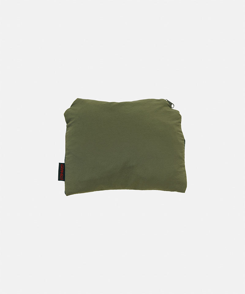 Gramicci olive Nylon Packable Midi Skirt in carrying pouch against a light-tone background.
