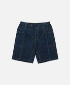 Beige Gramicci Women's Corduroy Utility Short with a black belt against a light-tone background.