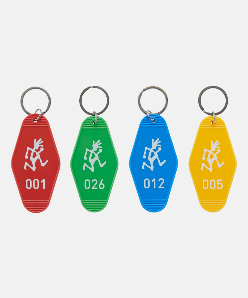 Four colorful Gramicci Hotel Keychains with numbers and Gramicci logo on a white background.