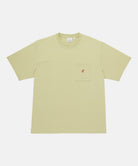 Gramicci lime green One Point Tee with a small running man graphic against a light-tone background.